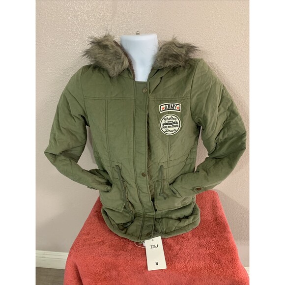 ARMY SHELTER MAD YOUR FAME DOWN Jacket  Faux Fur Parka Coat SMALL sz GREEN - Picture 1 of 12